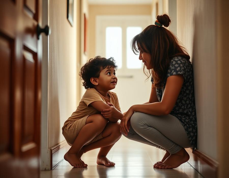 Mãe conversando com firmeza e afeto