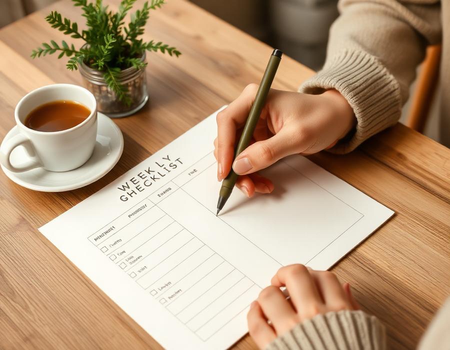 Checklist semanal sobre a mesa
